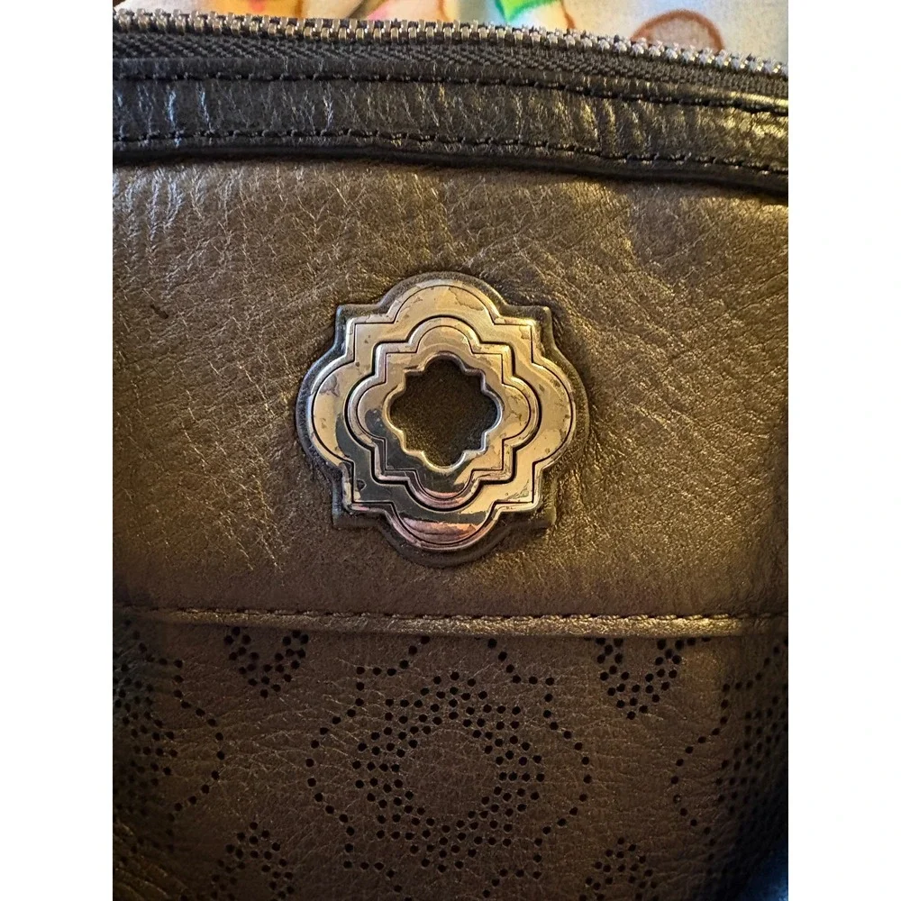 Brighton Metallic Pewter Perforated Leather Tote Crossbody Bag F356325‎